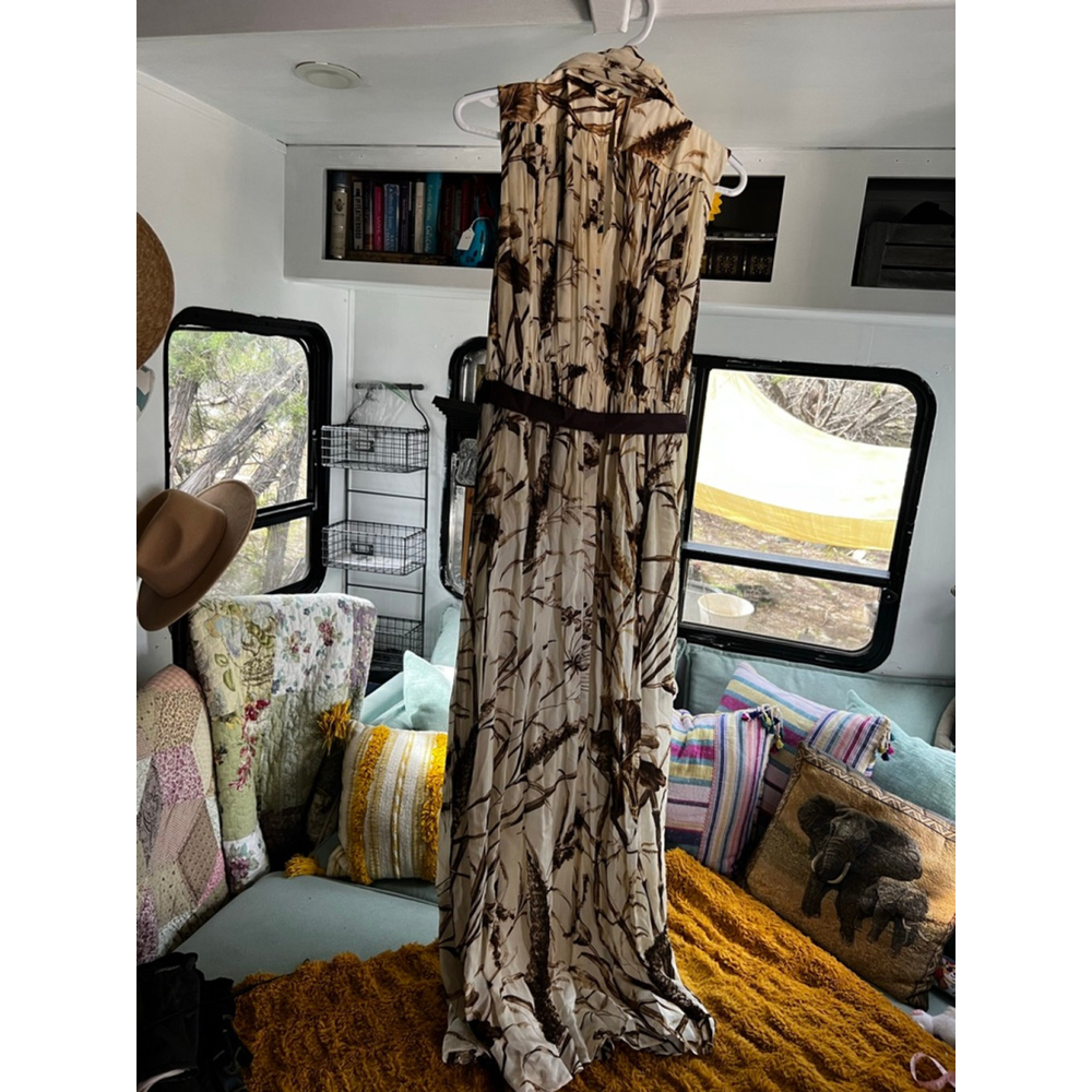 Women's Banana Republic Beige Brown Printed Sleeveless Maxi Dress S - Picture 6 of 7